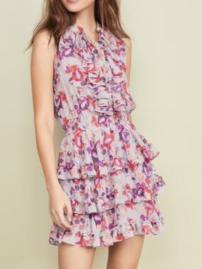 Misa Los Angeles Sleeveless Ruffle Floral Mini Dress - Pink & Purple